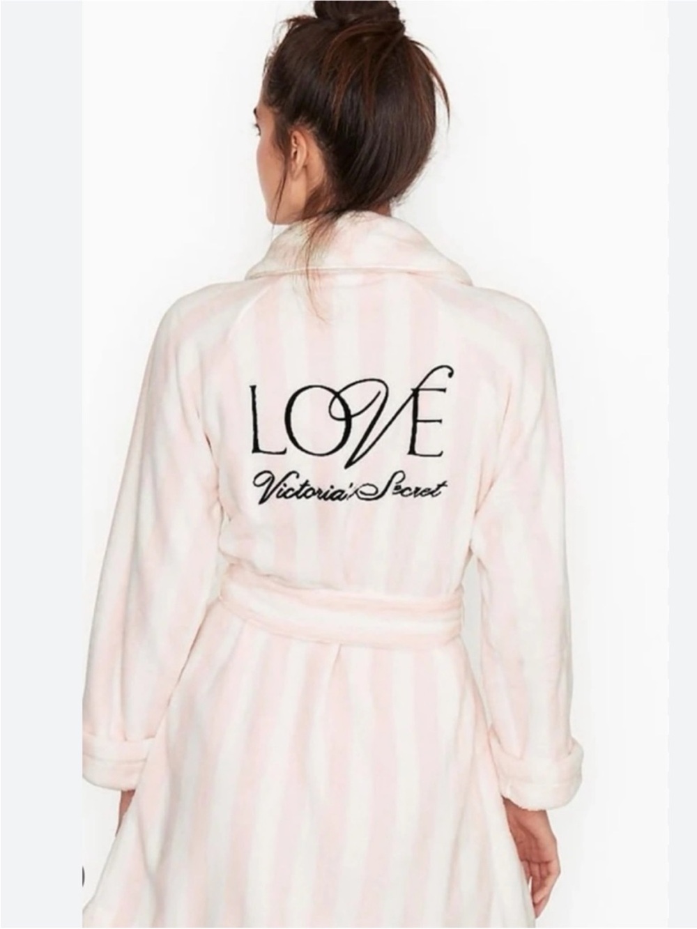 Victoria's Secret Love Pink Striped Plush Robe XS/S